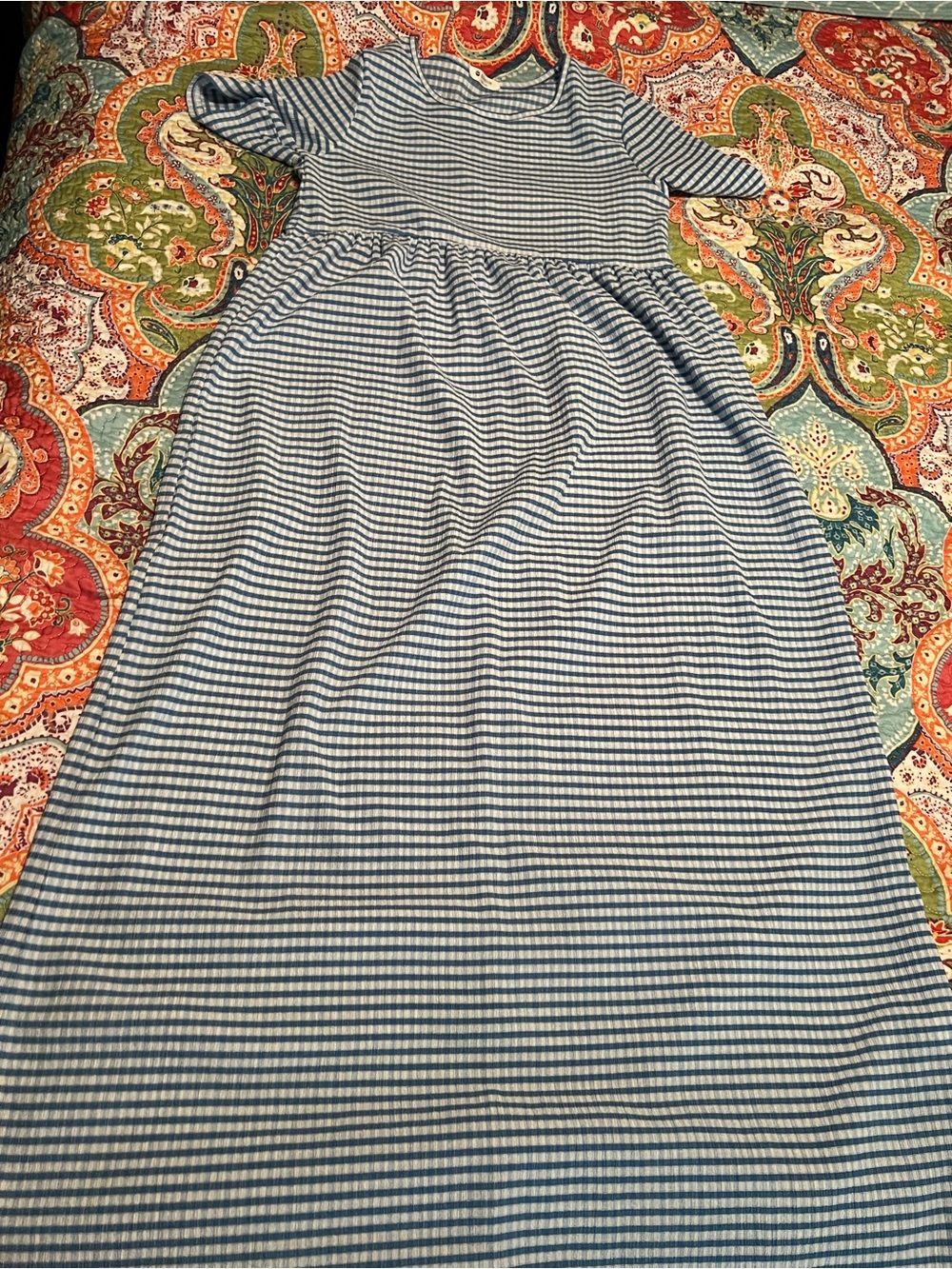 Blue and White Striped Maxi Dress